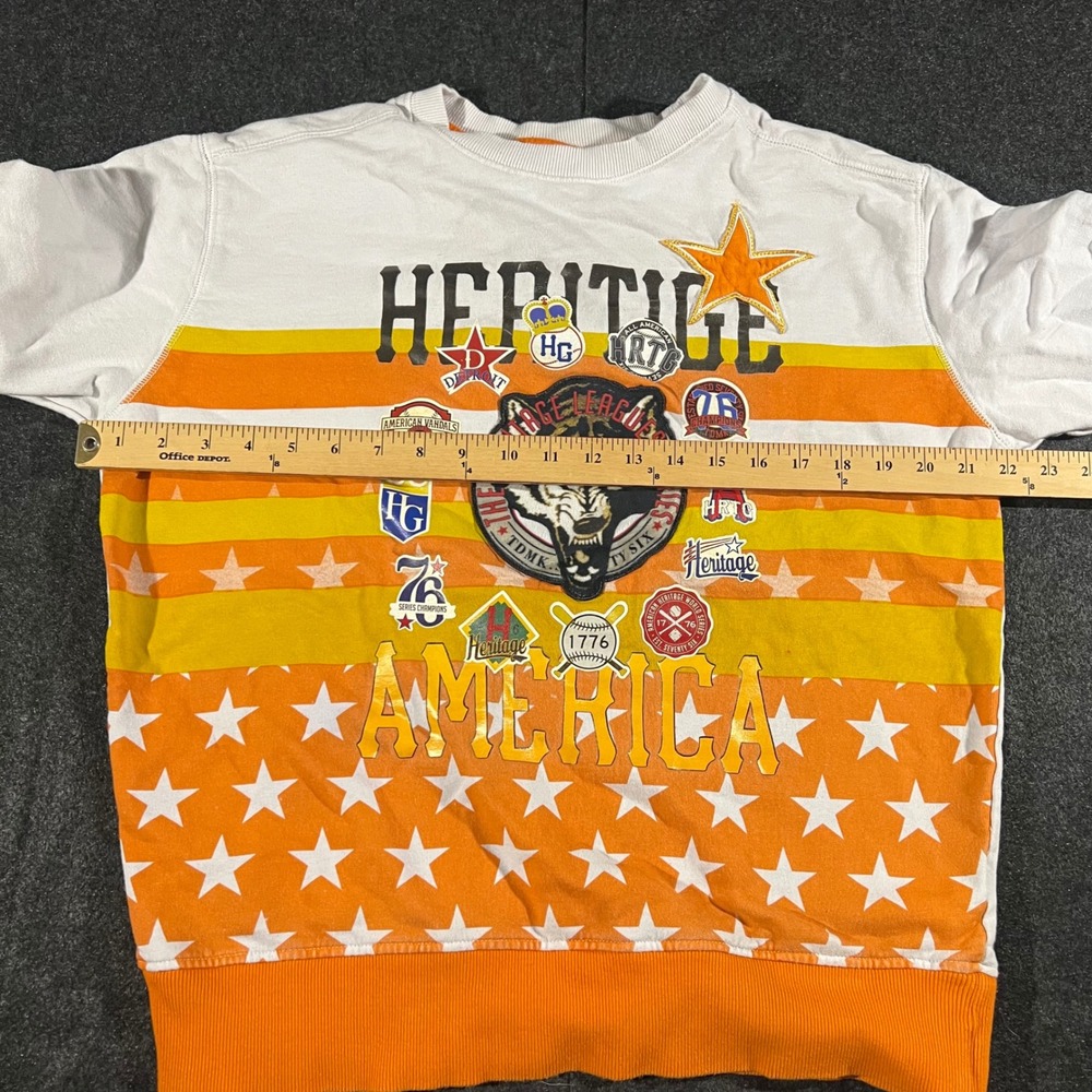 Heritage America Sweatshirt Womens Large White Orange Wolf Graphic Stars Stripes - Picture 5 of 6
